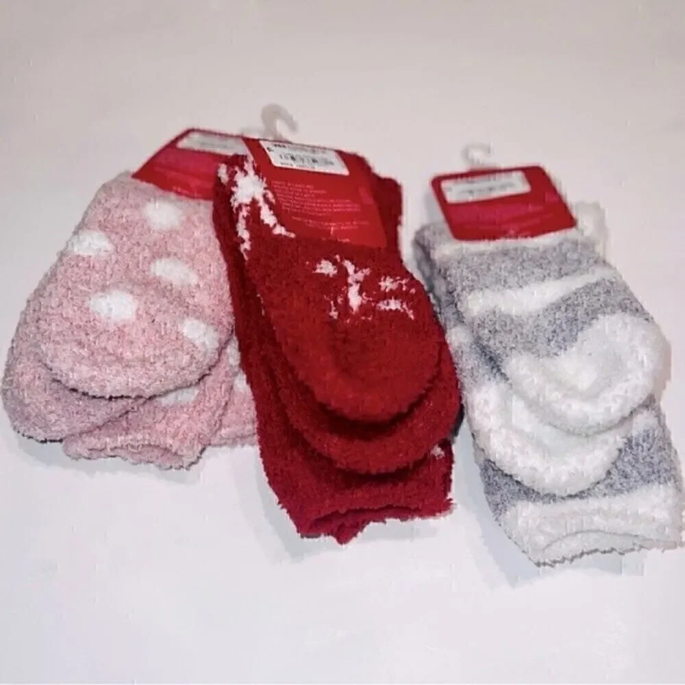 3 Set Charter Club Womens Size 9-11 Butter Super Soft Cozy Crew Socks pink red …